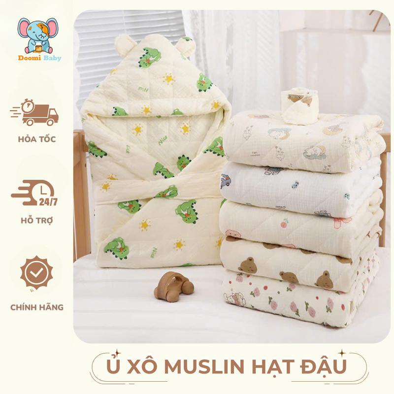 [Hot Deal] Ủ Xô Muslin Hạt Đậu Trần Bông Hàng Chính Hãng Doomi Baby Mềm Mại Ấm Áp Kích Thước 75*75cm - HT660