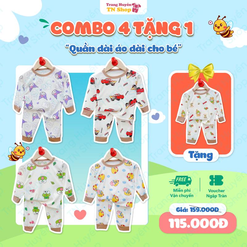 Combo 4 bộ (Tặng 1) bộ quần áo tăm lạnh dài tay cho bé 5kg- 15kg quần áo dài tay cho bé