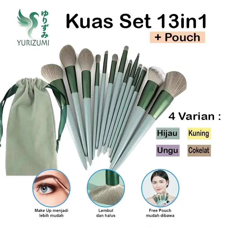 [g-speeds] Yurizumi Kuas Make Up Travel Set 13in1 - Makeup Brush Powder Eyeshadow Foundation & Beauty Blending