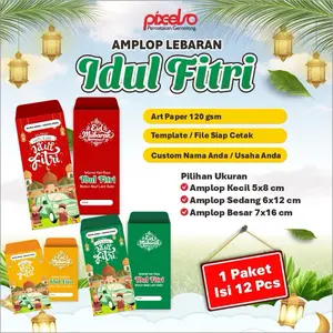 Pixelso Amplop Lebaran Idul Fitri Custom Nama Usaha Isi 12pcs Art Paper 120 gsm Template Siap Cetak
