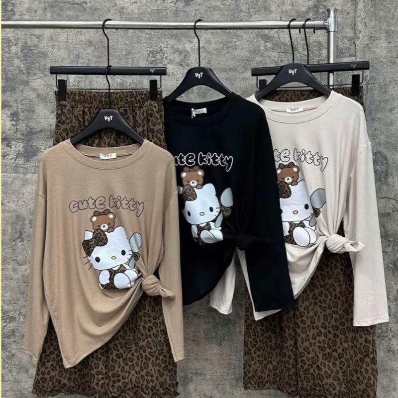 SÉT BỘ NỮ THU ĐÔNG TAY DÀI IN CHỮ CUTTE BEO PHỐI QUẦN ỐNG SUÔNG BEO COTTON MỊN TISI DÀY FROM BIGSIZE