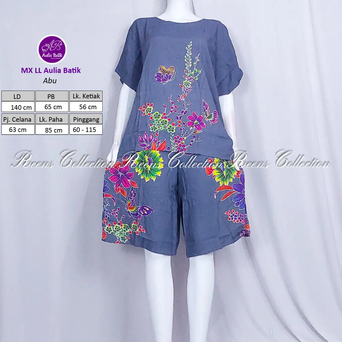 Aulia Batik Setelan Jumbo Maxi LL LD130 cm Oneset Kulot Pendek Di Bawah Lutut Tangan Pendek Big Size Atasan Celana Kancing Motif Baju Wanita Nyaman Rayon Variasi