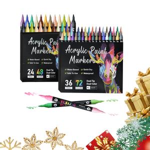 Juego de rotuladores de pintura acrílica, rotuladores de pintura acrílica de doble punta y doble color (12/24/36 uds/juego), rotuladores de pintura para madera, lienzo, piedra, vidrio, superficies cerámicas, regalo del día de San Valentín