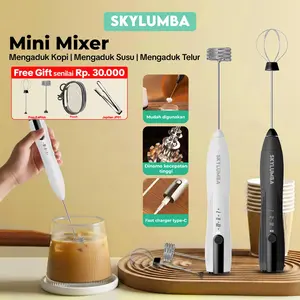 Skylumba 2in1 Pembuih Susu Kopi Electric Mixer Hand Mixer Portable USB 4Watt Blender Milk Coffee Pengocok Telur EW06