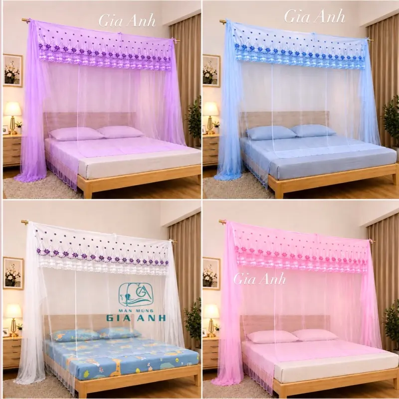 Màn mùng mắc tay 4 góc, màn tuyn thái cao cấp chống muỗi hiệu quả, Màn cao 2m2, Hàng tại xưởng, Bảo hành 12 tháng man ngủ mung tuyn
