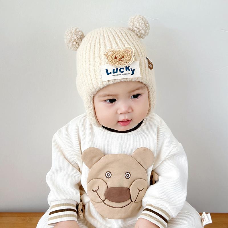 Mũ Len Bé Gấu Hoạt Hình Mũ Bảo Vệ Tai Mùa Đông Ấm Áp Cho Trẻ Sơ Sinh Bé Trai Bé Gái Mũ Dệt Kim Trẻ Mới Biết Đi Bông Dễ Thương