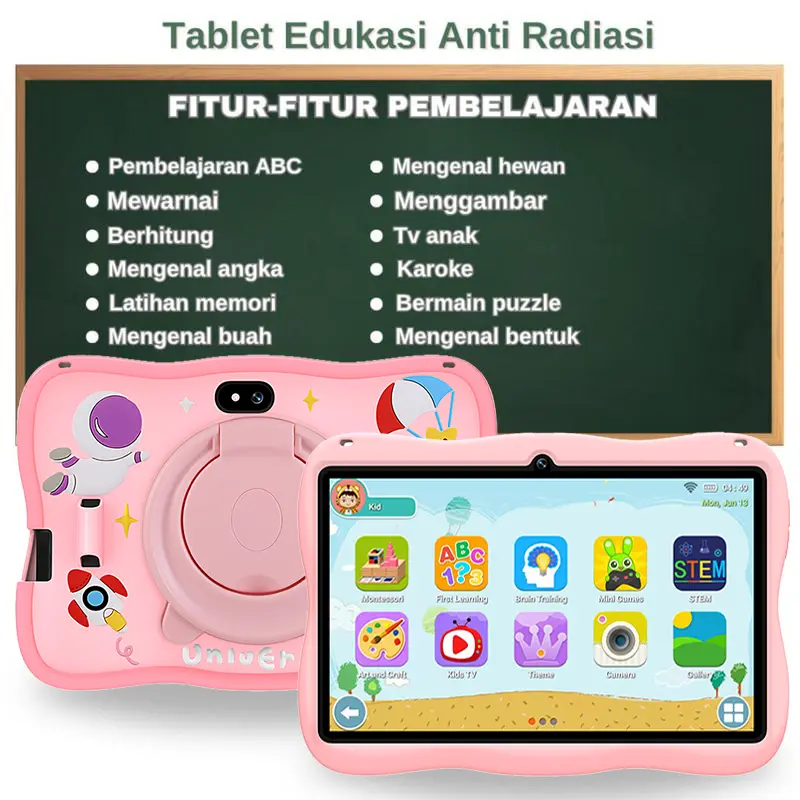 【Hancdon】Bisa COD/A15 Tablet Anak Tablet Android 12/Anak Layar Sentuh WIFI/Bluetooth/ Tablet Belajar Mengaji Menggambar Game Banyak Fitur / Kids Tablet RAM 6 128 GB Edukasi Pink/biru Kamera ipad  anak-anak Prosesor tablet & komputer mainan 2