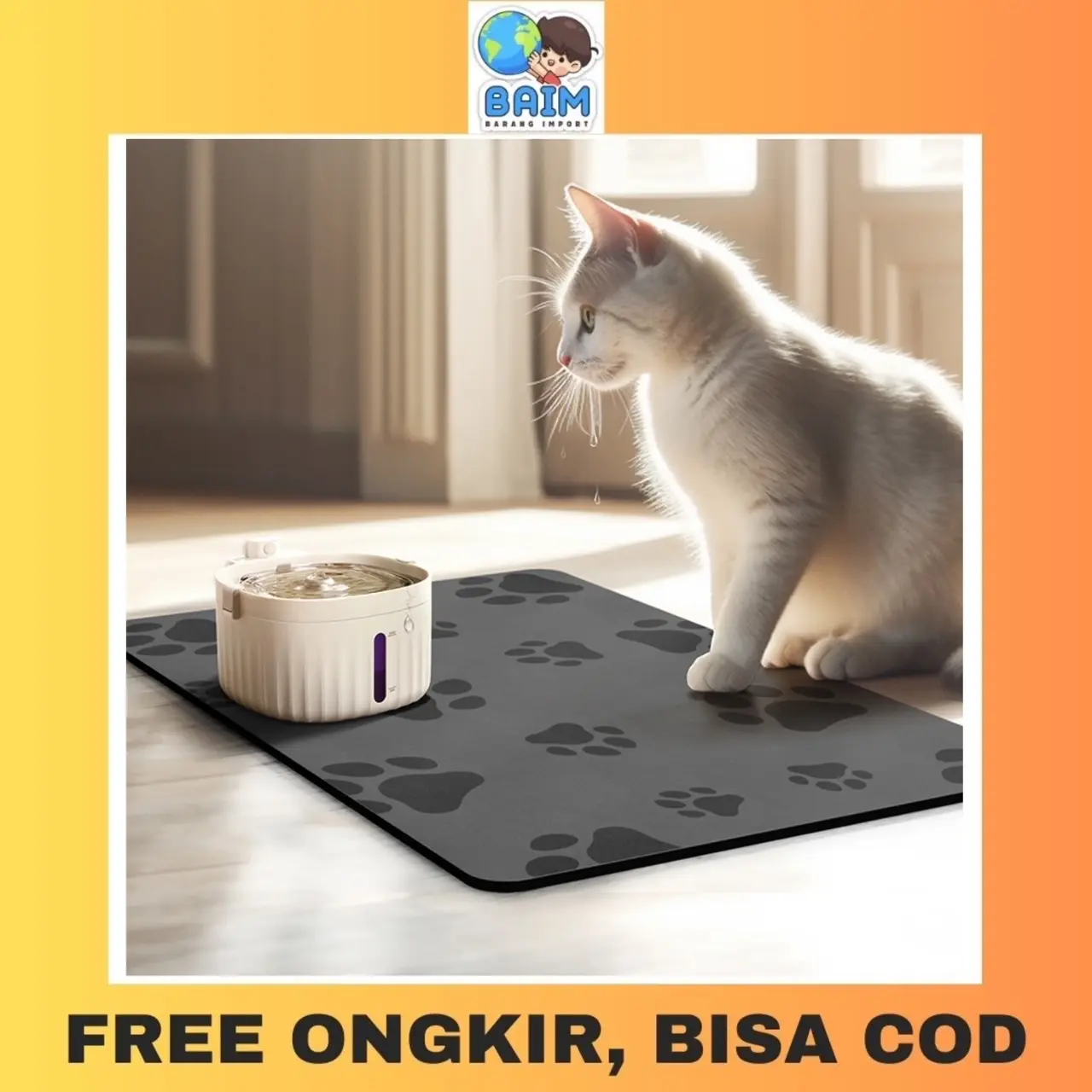 Baim Tatakan Alas Tempat Makanan Minuman Hewan Anjing Kucing / Placemat Matras Tempat Makan Hewan / Alas Matras Tidur Hewan Anjing Kucing Bahan Diatomite Tahan Air Anti Slip Serap Air Motif Estetik Lucu - Pet Food Drain Mat Waterproof - Pet Mat Petmat