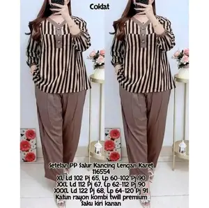 TERLARIS!! Setelan wanita motif garis salur kancing depan aktif busui frendly pollycoton premium