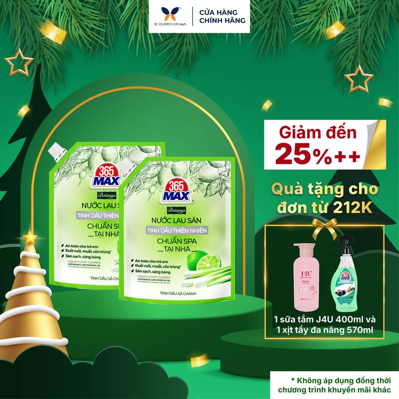   TỔNG 7,2L  2 Túi Nước Lau Sàn 365 Max Botany Tinh Dầu Sả Chanh 3.6L Làm sạch bóng sàn nhà an toàn cho bé 