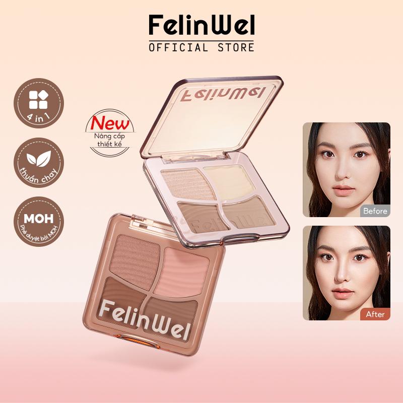  FelinWel - Bảng phấn tạo khối 4 màu Trang điểm tạo khối Phấn phủ tạo khối với cọ tùy chọn 