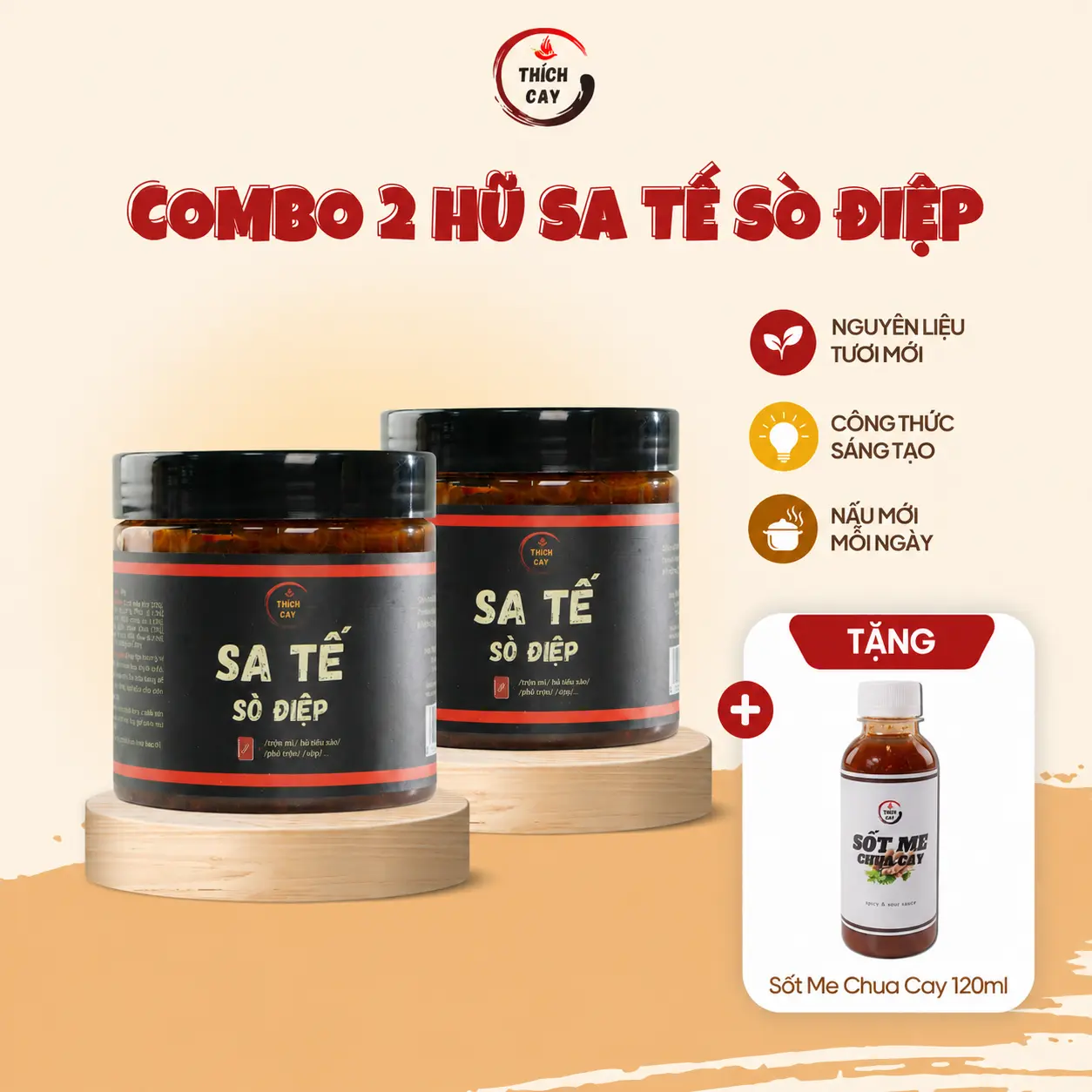 [Tặng Sốt Me Chua Cay 120ml] Combo 02 hũ Sa tế sò điệp Thích Cay 250g, trộn mì, hủ tiếu, phở, sốt cá viên chiên Gia Vị Nước Sốt