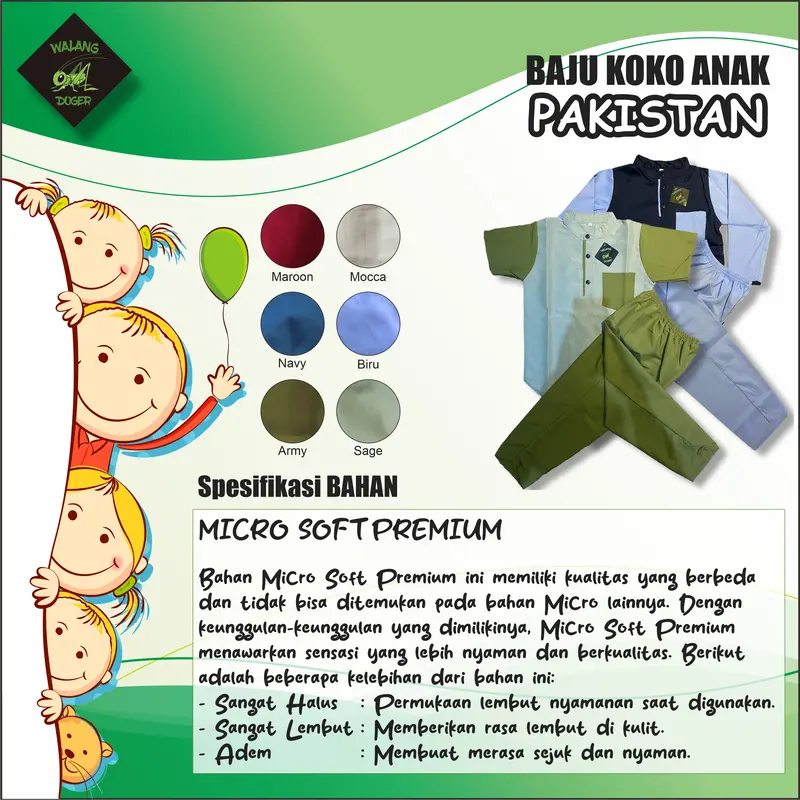 Baju Koko Anak Kombinasi Warna Ala Pakistan - Micro Soft Premium - Muslim 6