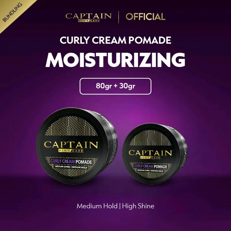 Special Bundling - Captain Men's Care Curly Cream Pomade Reguler + Curly Cream Pomade Travel Size Styling Pria 0