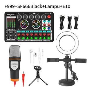 Gonew【Paket lengkap】F999+SF666+E10+Lampu SET Soundcard Microphone Headphone Light SET Satu set dudukan lengkap gratis Pengiriman cepat