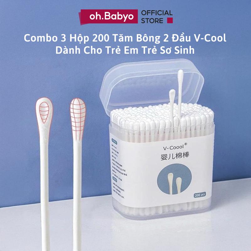 COMBO 3 Hộp 200 Tăm Bông V-Cool Ngoáy Tai Cho Bé ohBabyo 2 Đầu Kháng Khuẩn Vệ Sinh Tai Mũi Trẻ Em Trẻ Sơ Sinh