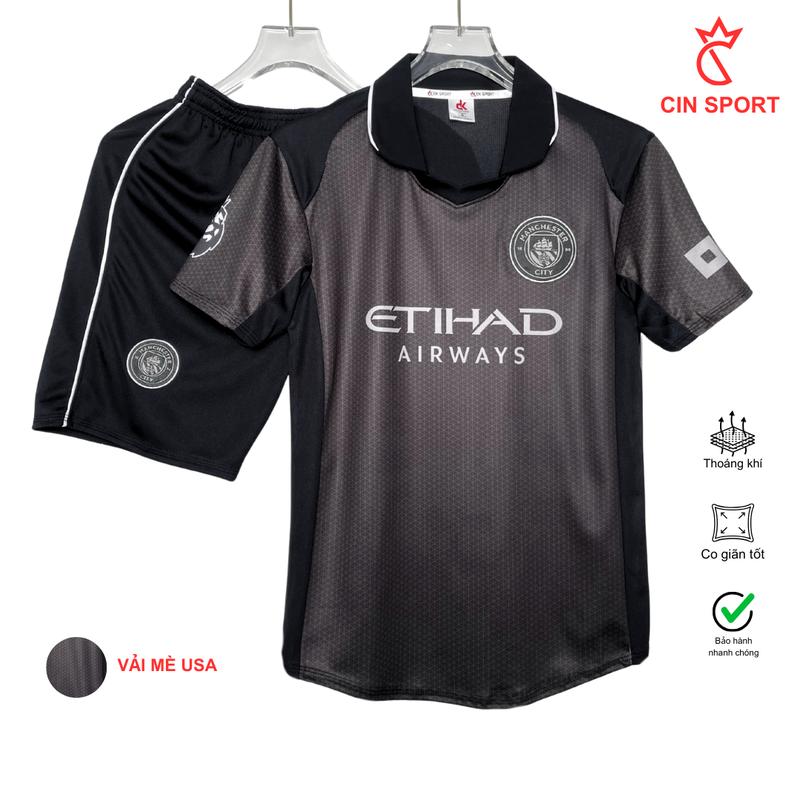 TOP BỘ QUẦN ÁO BÓNG ĐÁ, ÁO ĐÁ BANH MC ĐEN CỔ V VẢI THUN MÈ USA CAO CẤP, CO GIẢN, THOÁNG MÁT, KHÔNG BONG TRÓC. CIN SPORT Trang Phục áo man city 2025, MAN CITY ĐEN