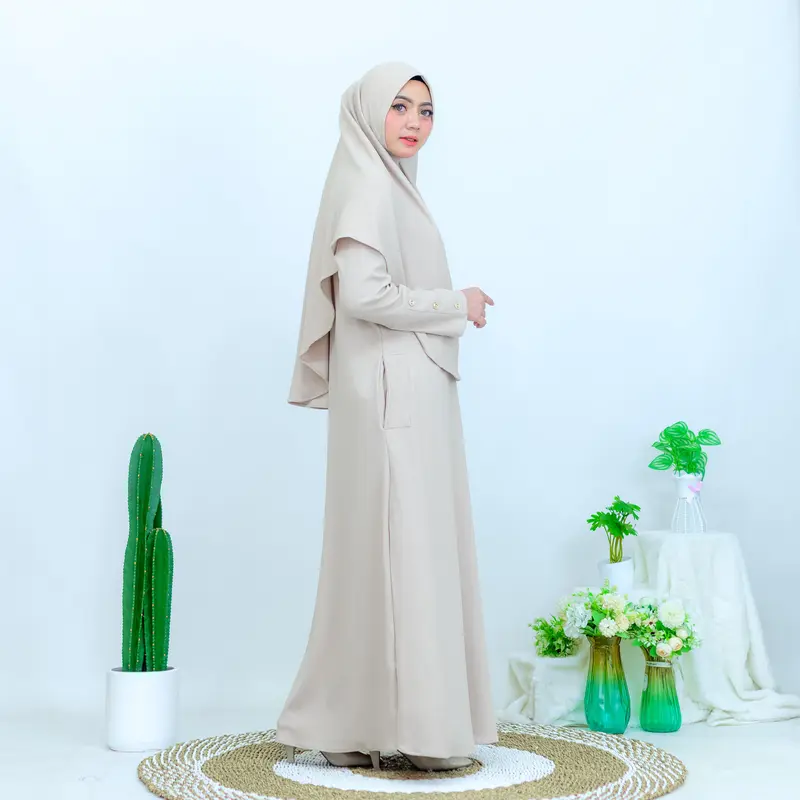 Gamis Soraya Set Hijab Bahan Knit Premium Elegant Tidak Nerawang Dan Anti Panas Sudah Sama Bros Kain Muslim Panjang Syari 3