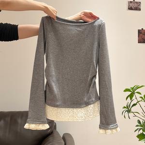 Women's Long Sleeve Lace Top, Fall New Arrival, Elegant Design, Perfect for Casual & Stylish, Must-Have Addition to Your Wardrobe 3057# Shirts Womenswear Basic Crewneck Minimalist Fitted