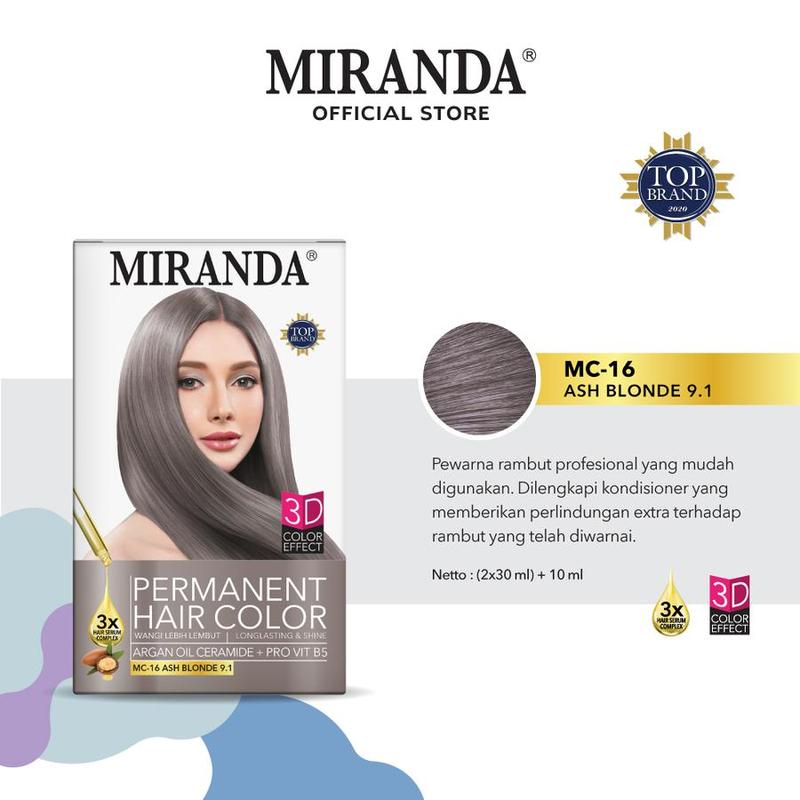 Miranda Hair Color Premium Cat Pewarna Rambut Miranda MC 16 Ash Blonde 0
