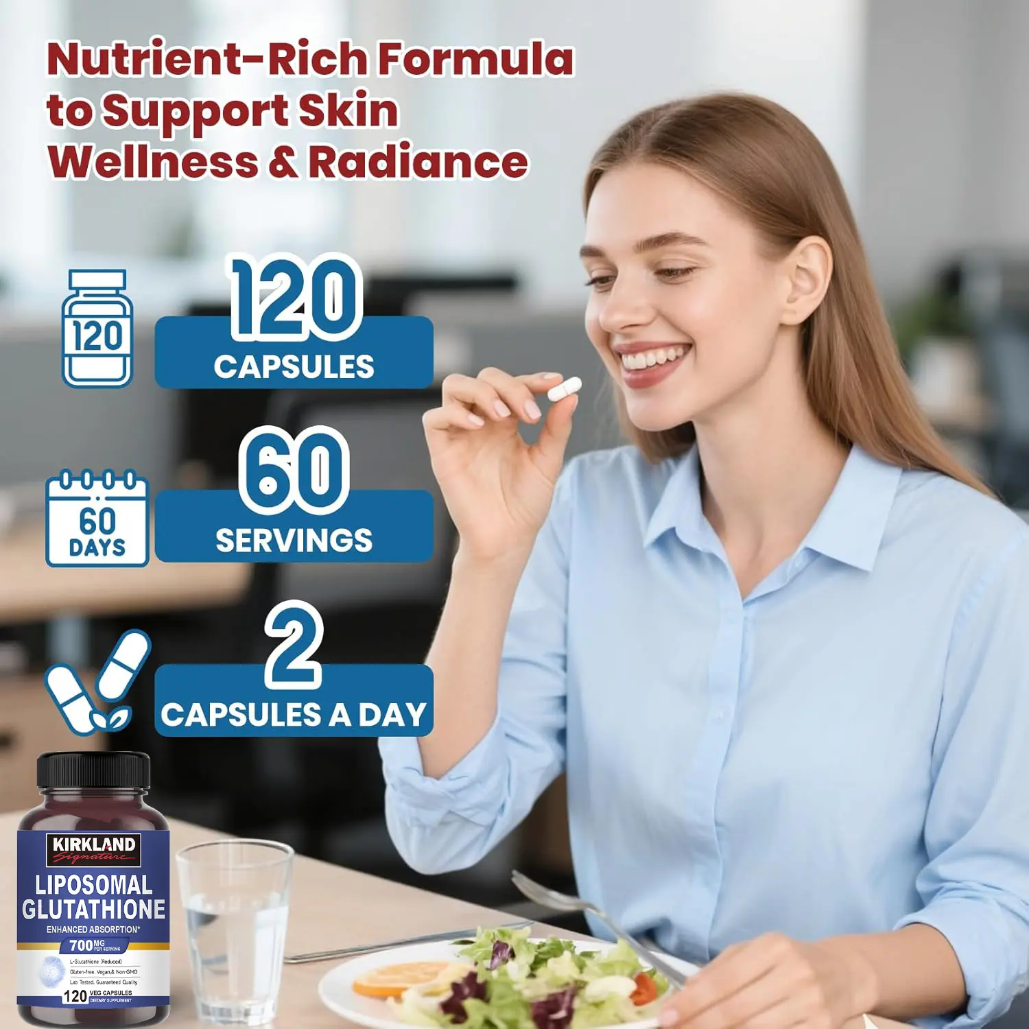 glutathione sunscreen benefits for skin brightness L-Glutathione Complex Capsules » Vegan liposomal capsules main image 1