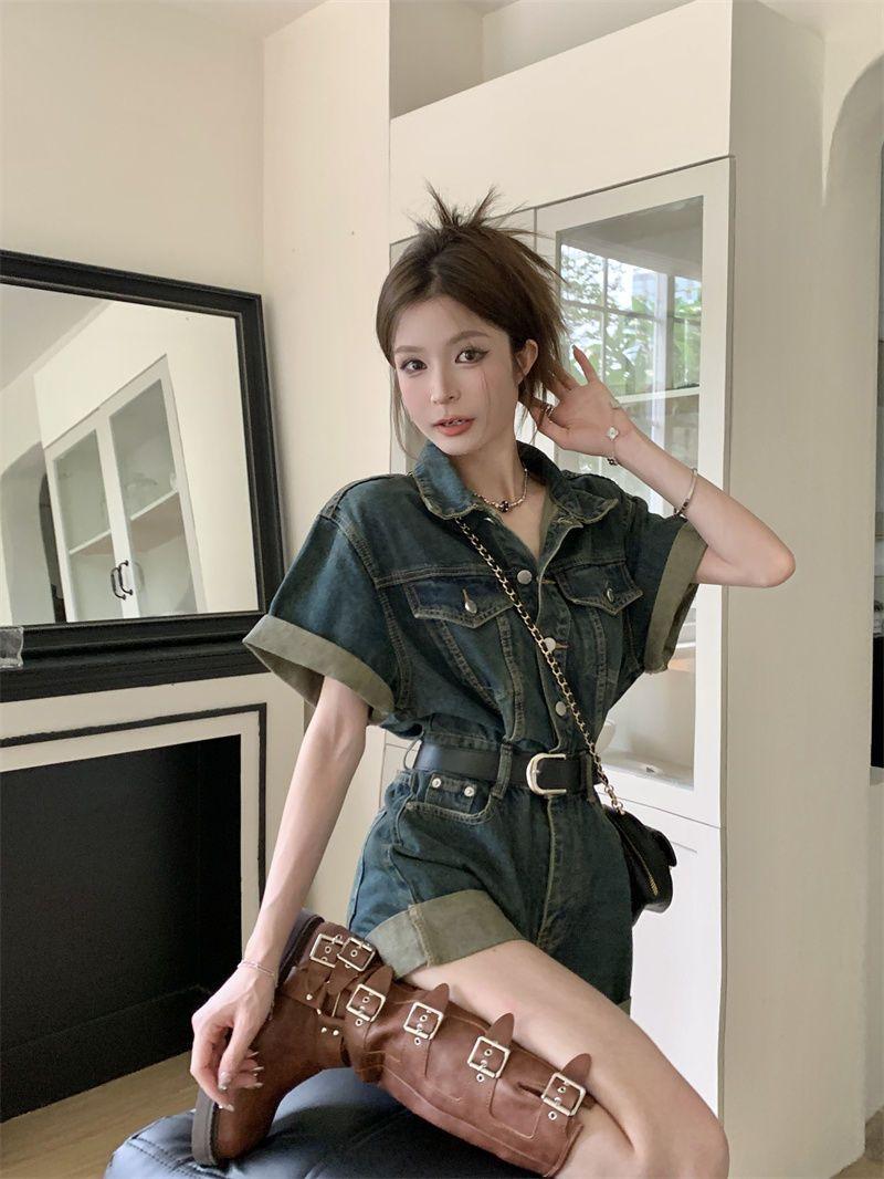 Product Introduction of Quần Jean Jumpsuit Quần, Phong Cách Cổ Điển Dành Cho Nữ, Thiết Kế Đẹp, Định Hình, Quần Ống Rộng, Quần Đùi, Hàng Mới Về 12