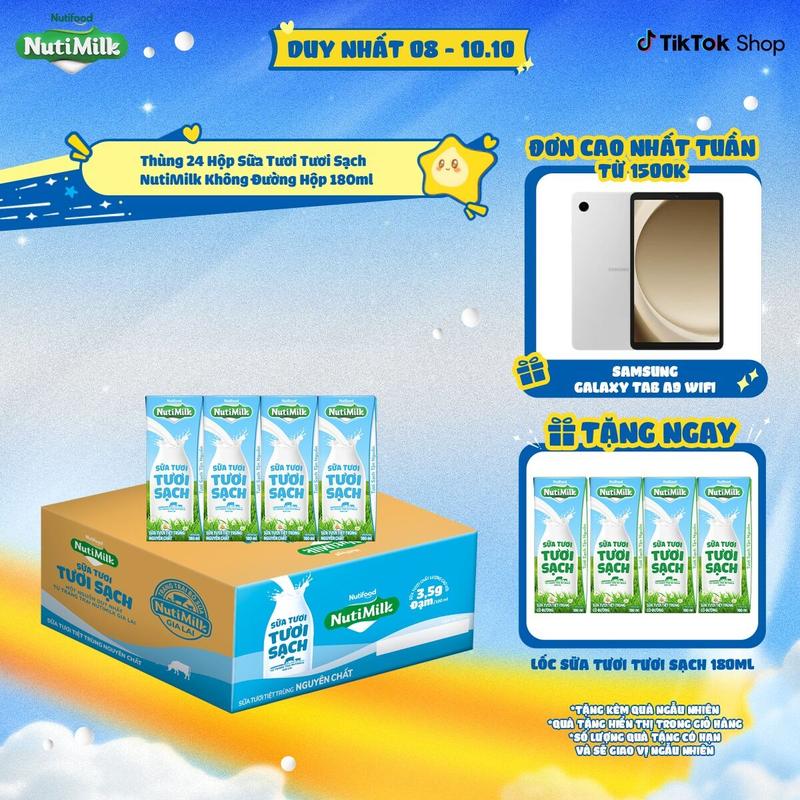 [KV Miền Nam] Thùng 24 Hộp Sữa Tươi Tươi Sạch NutiMilk Hộp 180ml
