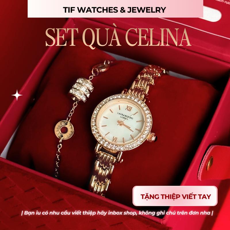   SET QUÀ NOEL  Hộp Quà Cho Bạn Gái Các Dịp Kỷ Niệm Sinh Nhật Tết Valentine - Đồng Hồ Vòng Tay CELINA Tif Watches Túi Nhung Xịn Sang Trọng Quà Kỷ Niệm Noel 14 2 8 3 Women Titan 