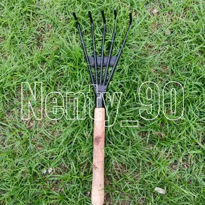 Garuk Sampah Cakar Besi Gagang Kayu Alat Taman Berkualitas Tinggi