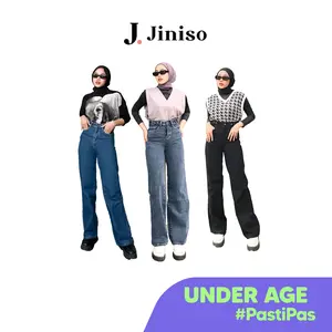 UNDER AGE - JINISO Adjustable Baggy Celana Jeans Wanita Highwaist