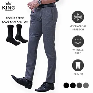 ALZURA Celana Pria Formal Slimfit Premium Abu Biru Hitam Kantor Panjang Harian Bahan Wool Stretch Resleting YKK Bonus Kaos Kaki Kerja Chino Muda Navy
