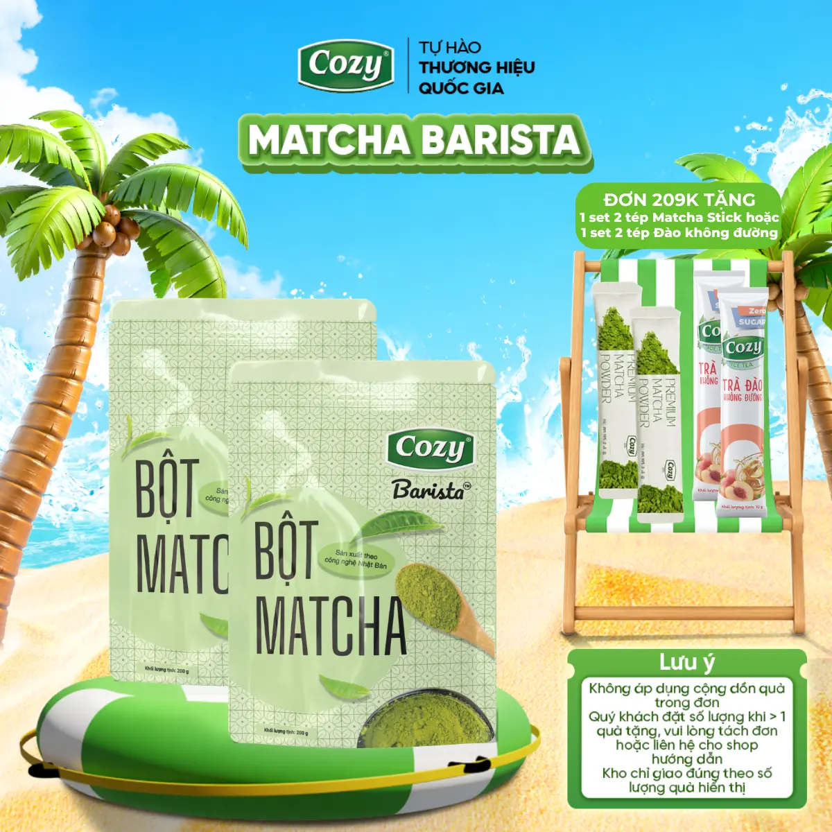 Matcha Cozy Barista, Bột Trà Xanh Pha Matcha Latte, Bột Làm Bánh Công Nghệ Nghiền Chậm Không Sinh Nhiệt Nhật Bản 200gr