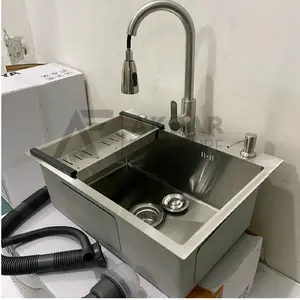 Sink Kitchen Premium Silver/ Wastafel Dapur/ Bak Cuci Lubang Besar Paket Set  Kran