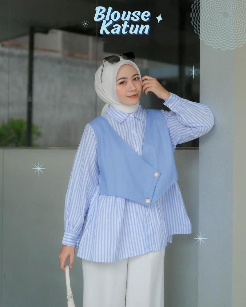 Product Introduction of Inara Blouse Salur Vest Wanita Terbaru Kekinian Bahan Katun Mix Shakila Atasan Nyaman 19