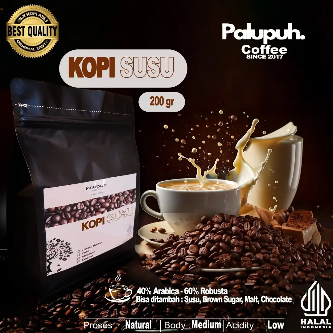 Palupuh Kopi Susu Blend Asli 200 gr Bubuk Coffee - Jawa Barat - Gula, Susu Espresso Air