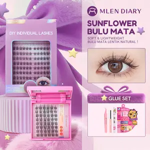 Mlen Diary-Bulu Mata Sunflower panjang 9-12mm untuk penampilan Natural sudah termasuk dengan Lem +remove Bulu Mata Eyelash Extension | Eye Make Up