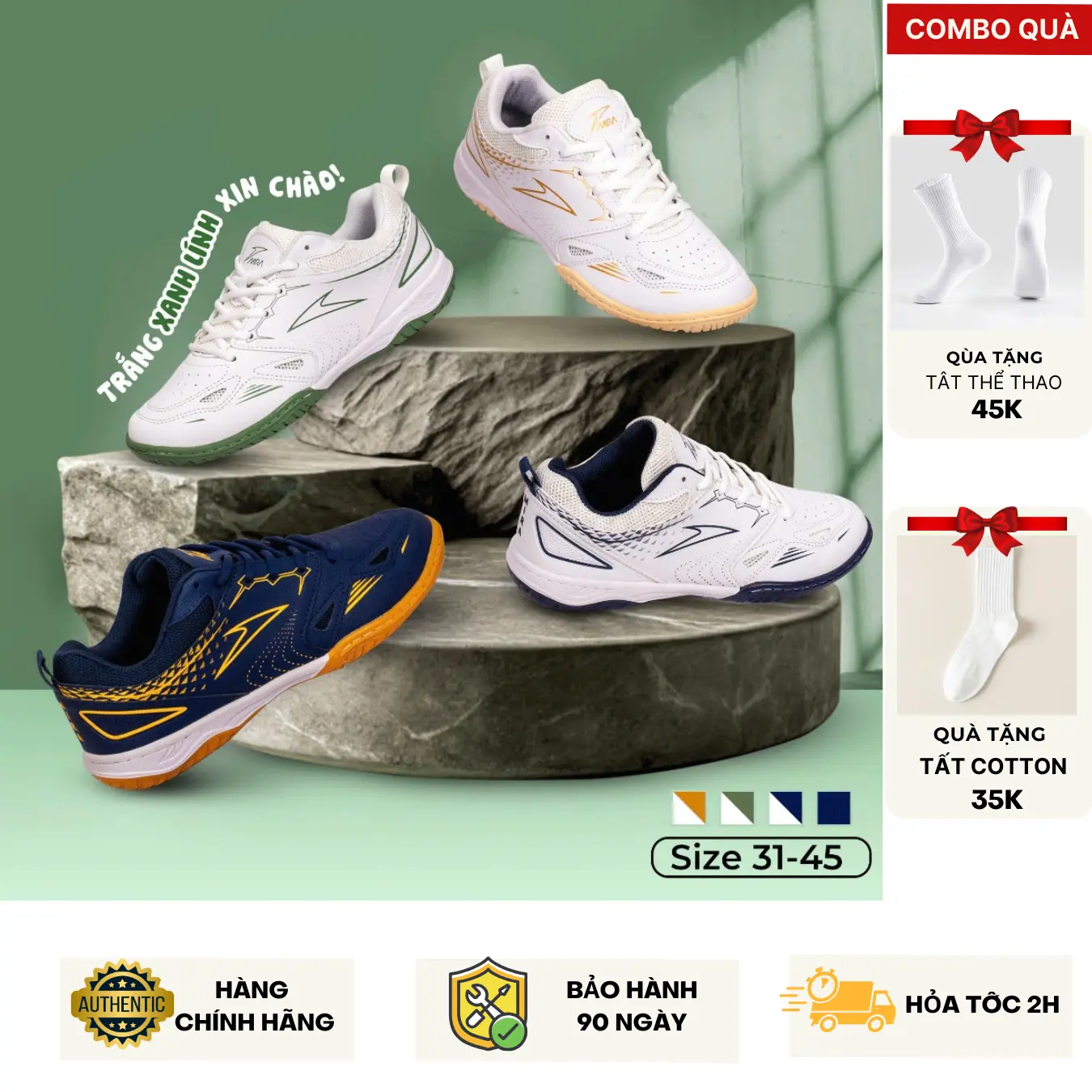 [MUA 1 TẶNG 2 TẤT] Giày Cầu Lông Chính Hãng Mira Lighter/ Mira Nova New Size 33-45 Đế 2 Lớp EVA Giảm Chấn Cao Su Đúc Tăng Ma Sát Upper Giả Da Chống Sước Lưới Thoáng Khí Form Thời Trang Full Box  Sneaker Sport (TĂNG 1 SIZE)