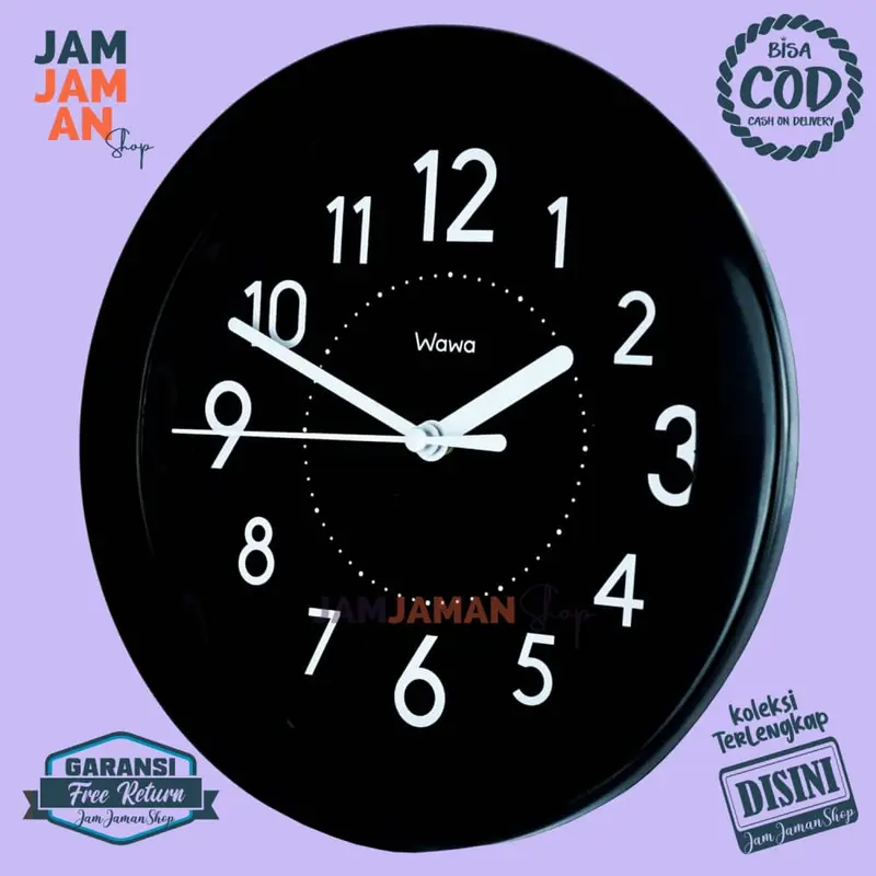 Jam Dinding Quartz BestSeller Hiasan Dinding Minimalis BestSeller Wawa WW1111-805 Unik Hitam Lucu 1