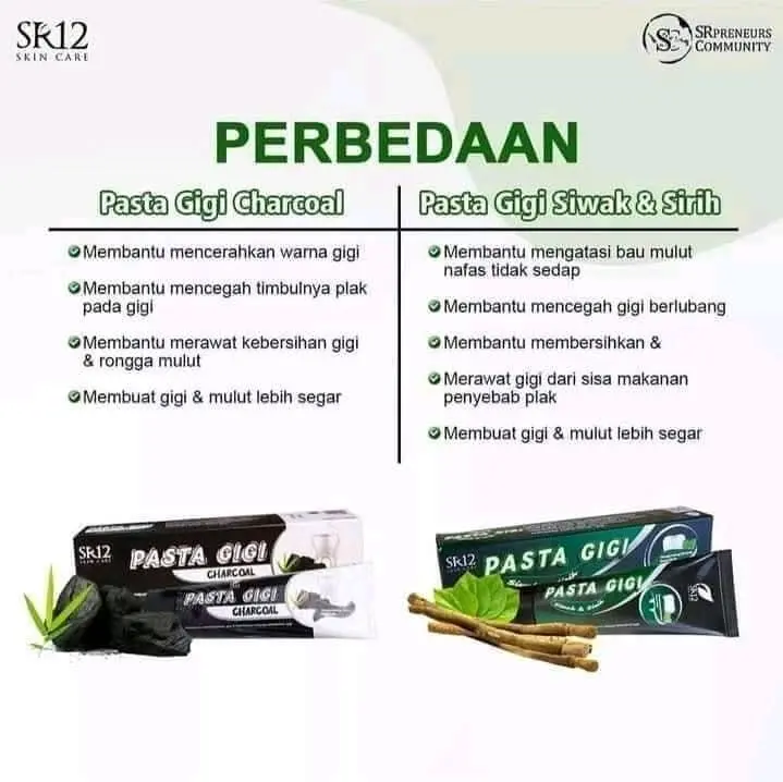 Pasta Gigi SR12 Herbal| Pasta Gigi Charcoal & Siwak & Sirih 1