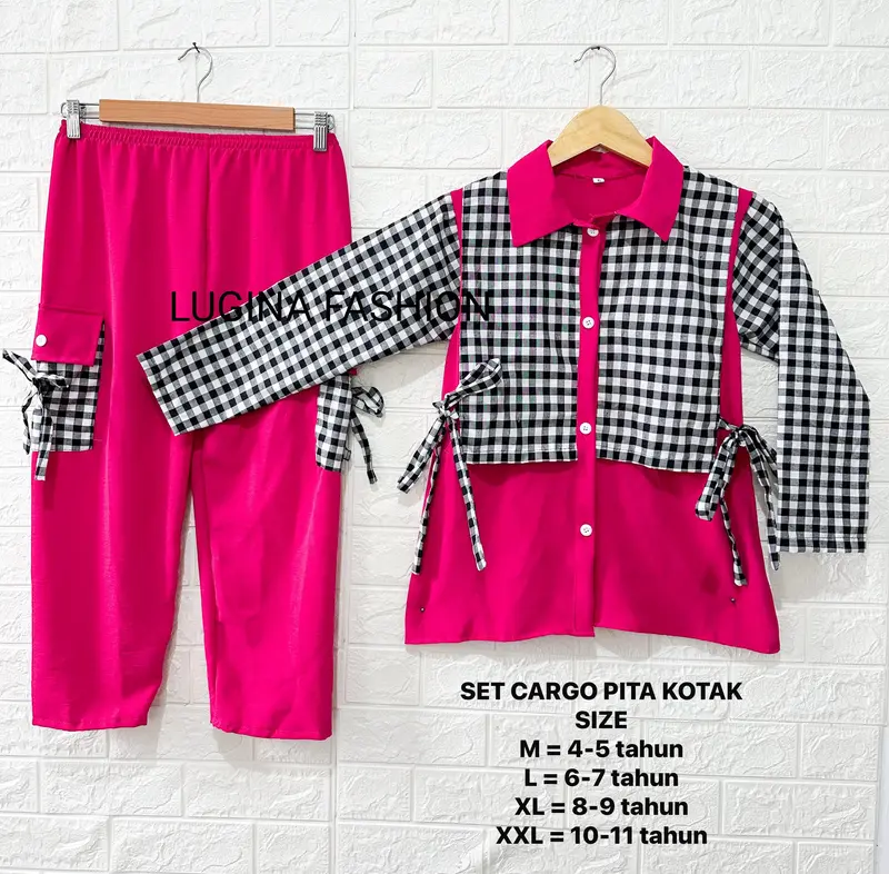 Baju dan Celana Anak Perempuan PITA KOTAK 4-11 tahun Oneset Anak perempuan Fashion viral Lebaran 2