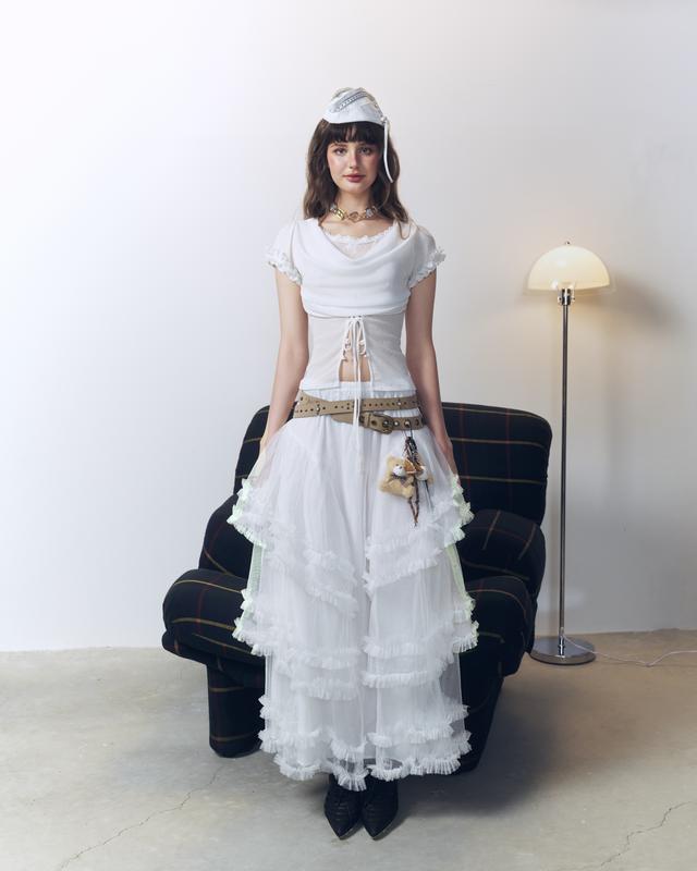 Remmus - Claire Skirt | Chân váy dài xếp tầng ren trắng dáng xoè cho nữ women