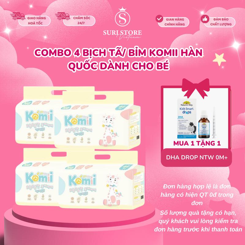 SURI STORE - [MUA 1 TẶNG 1 DHA DROP NTW] Combo 4 bịch Tã/ Bỉm Komii Hàn Quốc dành cho bé - Đủ số từ trẻ sơ sinh