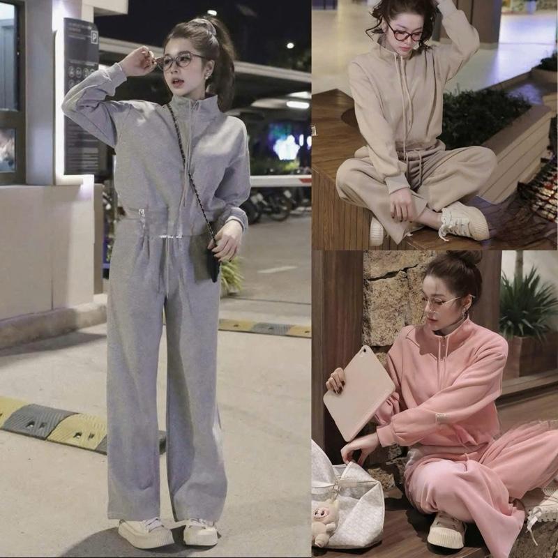 Set Bộ Nỉ 2Da Áo Cổ Lọ Kéo Khoá Dáng Lửng Mix Quần Suông Dài Cạp Chun Có Giãn Có Túi Basic Dễ Mặc Phong Cách Trẻ Trung Thanh Lịch Top