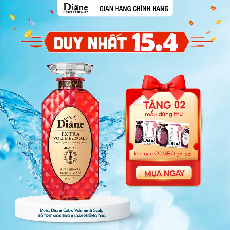 Dầu Gội Đầu Làm Phồng Tóc Hỗ Trợ Mọc Tóc Moist Diane Extra Volume & Scalp 450ml Chăm Sóc Tóc Dưỡng Tóc 450ml