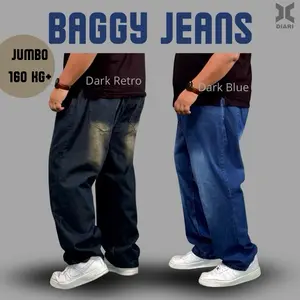 Jeans Baggy Wide Leg Loose Wash Jumbo Bigsize Pinggang Kolor Diari