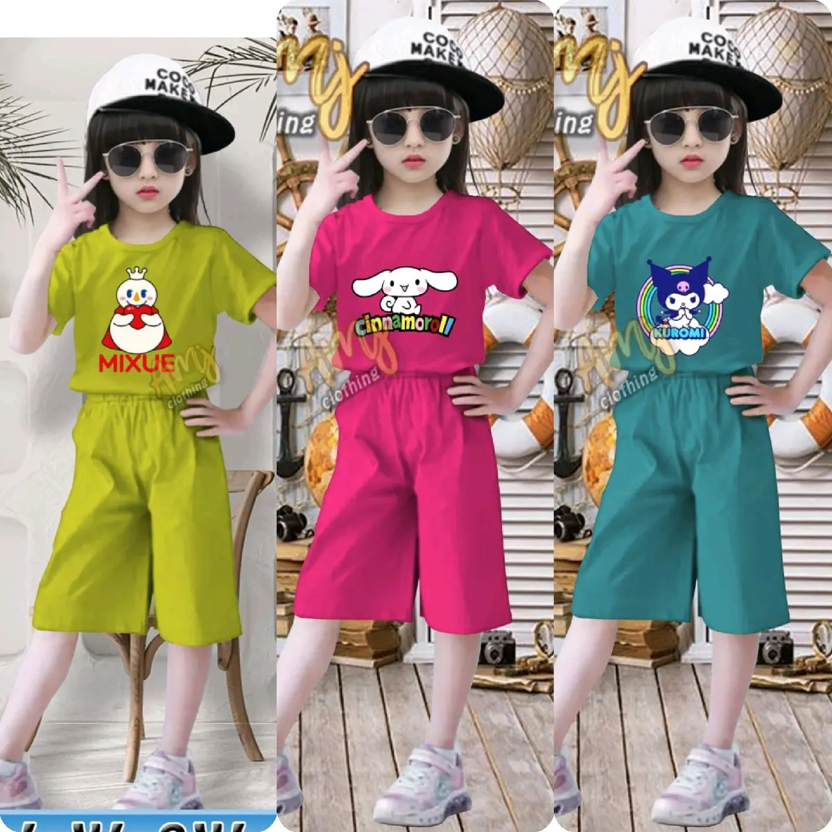 3 set setelan celana kulot Baju Anak Fashion setelan blaster celana cargo