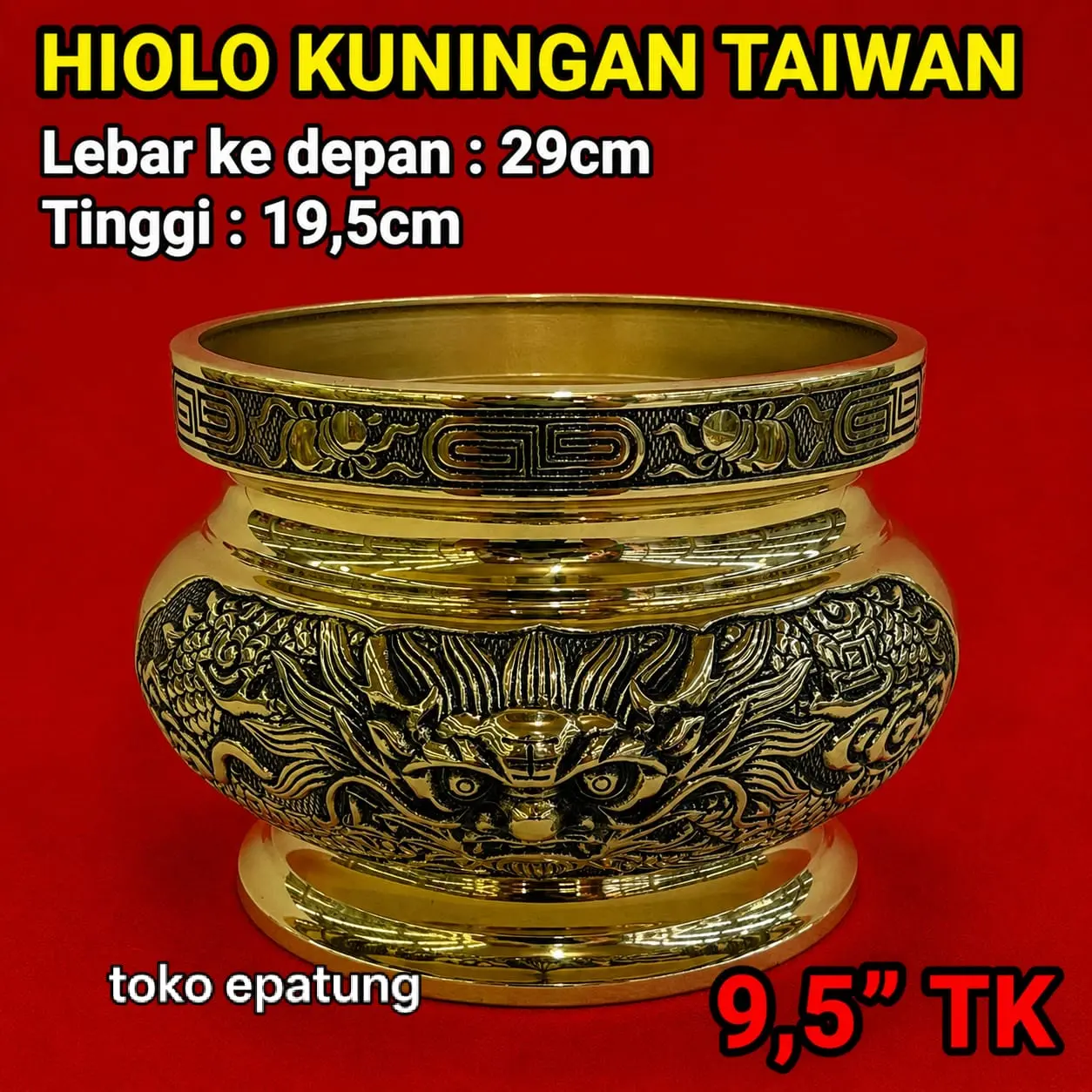 hio lo / hiolo sembhayang naga - kuningan taiwan - 9.5 inch - tidak kuping
