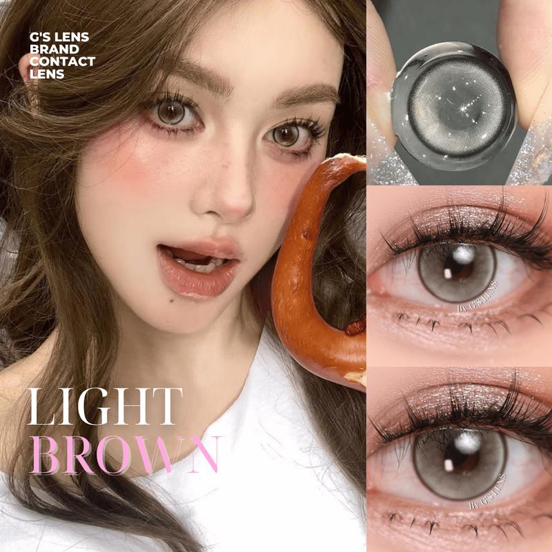 Kính áp tròng Gtrendy LIGHT BROWN nâu rêu tây triple highlight douyin lens cận 6 tháng G.DIA 14.2mm có độ 0-8 Nội Địa Trung