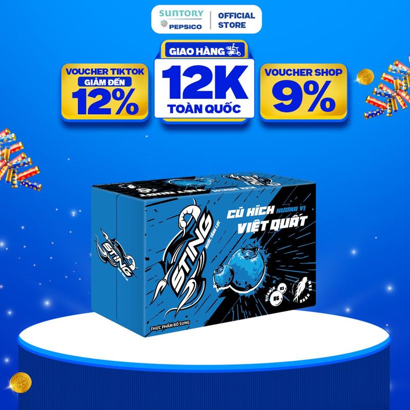 Thùng 24 Lon Nước Tăng Lực Sting Xanh Việt Quất 320ml lon