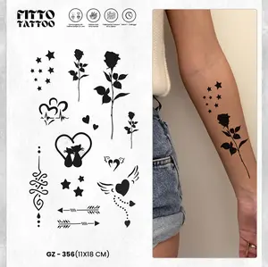 FITTOTATTOO Tato Temporar Premium Semi Permanen GZ-356 11x18cm Waterproof Tahan 1-2 Minggu Bintang Love & Bunga Rose